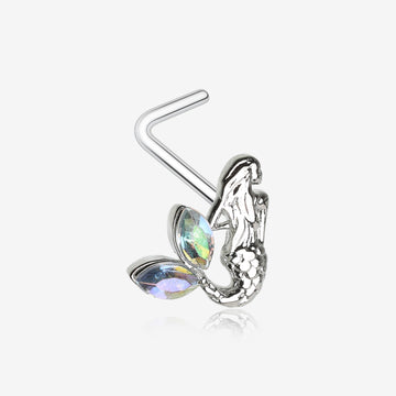 Mystic Mermaid Iridescent Sparkle L-Shaped Nose Ring-Aurora Borealis
